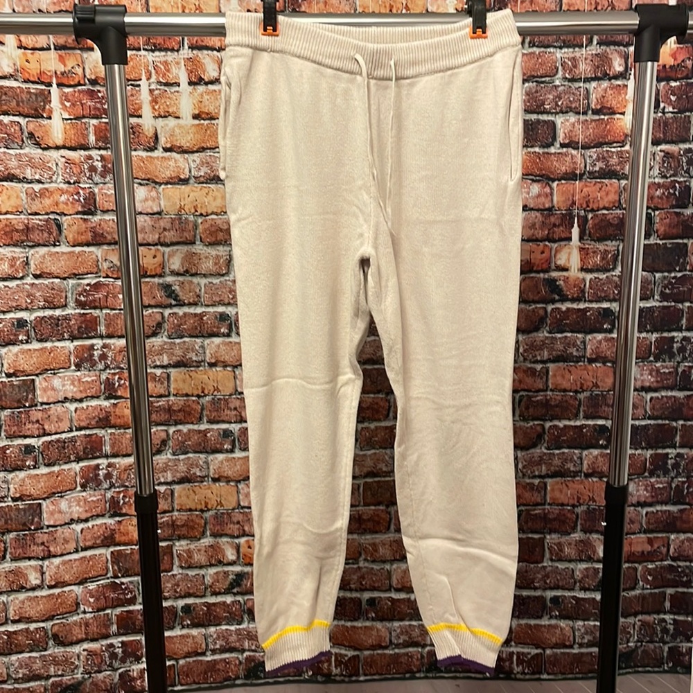 ASOS woven sweater joggers men’s large beige tan pockets cuffed sweatpants